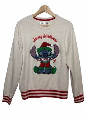 Disney Merry Stitchmas Embroidered Crew Fleece Lined Christmas Sweatshirt Size M